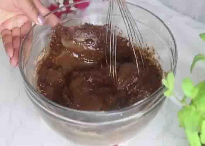 Mixing the ingredients for the mini double chocolate bundt cakes