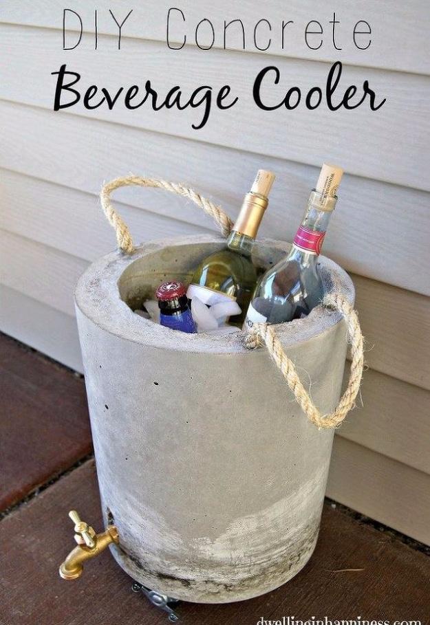 DIY Projects Made With Concrete - DIY Concrete Beverage Cooler - Quick and Easy DIY Concrete Crafts - Cheap and creative countertops and ideas for floors, patio and porch decor, ta
