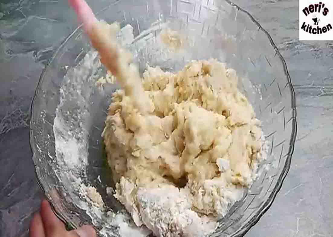 Making the dough for the cheesy donut balls