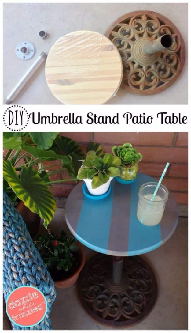 DIY Porch and Patio Ideas - DIY Umbrella Stand Into An Easy Patio Side Table - Decor Projects and Furniture Tutorials You Can Build for the Outdoors - Lights and Lighting, Mason Ja