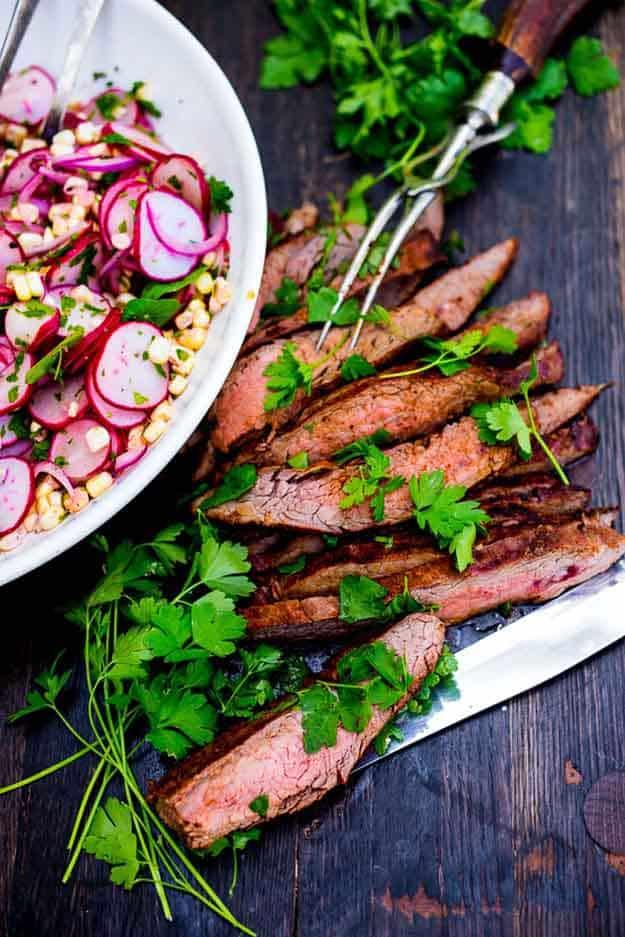Easy Steak Grilling Recipes | Flank Steak BBQ Recipe Idea with Corn & Radish Salad | DIY Projects & Crafts by Sueeye at