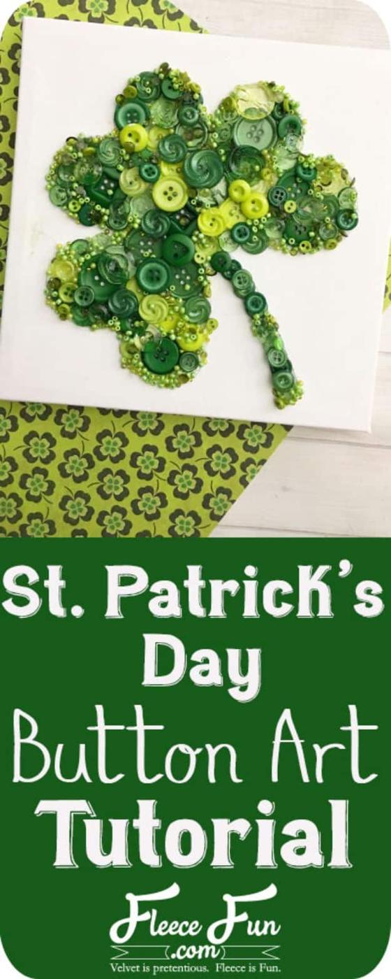 St Patricks Day Decor Ideas - St. Patrick’s Day Clover Button Art - DIY St. Patrick's Day Party Decorations and Home Decor Crafts - Projects for Walls, Hanging Banners, Wreaths, Ta