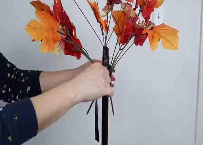Adding the maple leaves to the faux Fall tree