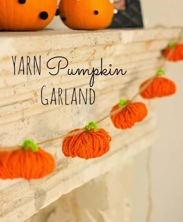 Best Crafts for Fall - Yarn Pumpkin Garland - DIY Mason Jar Ideas, Dollar Store Crafts, Rustic Pumpkin Ideas, Wreaths, Candles and Wall Art, Centerpieces, Wedding Decorations, Home