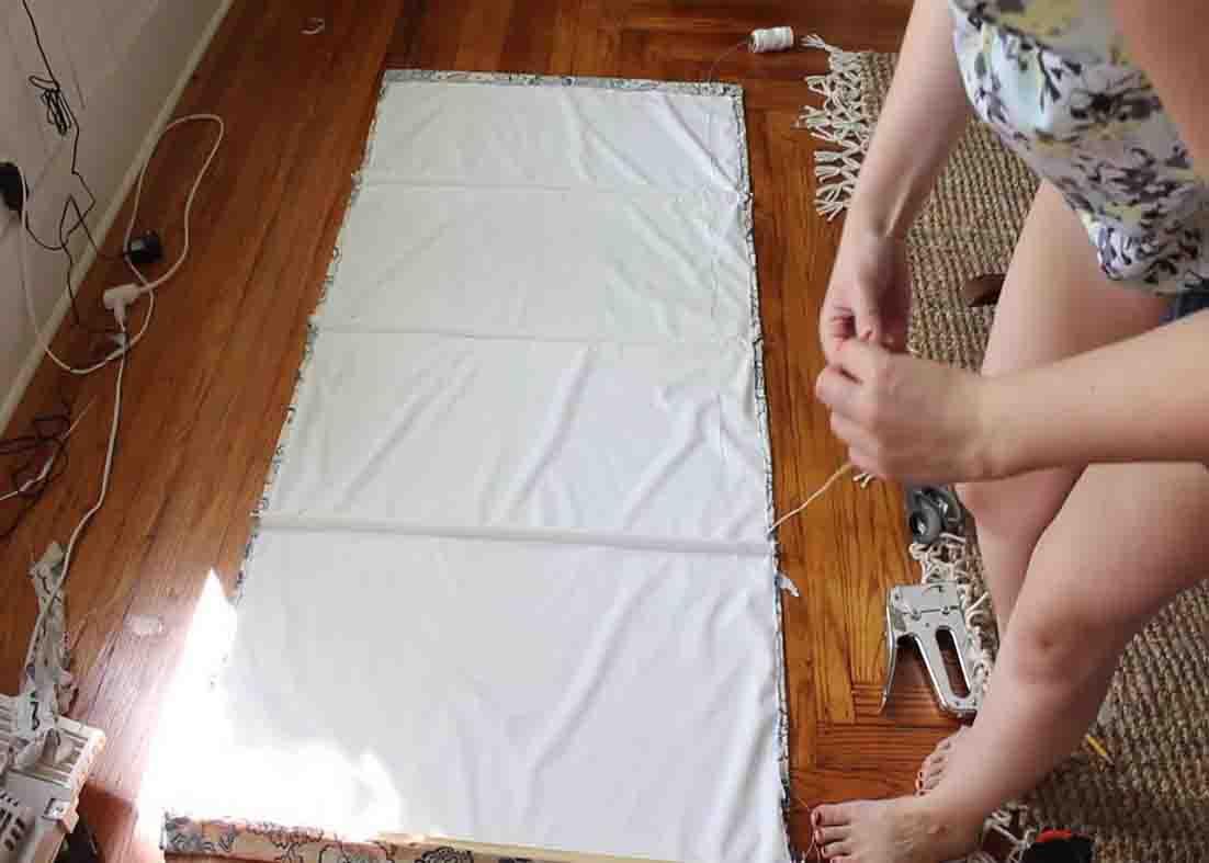 Adding the nylon strings for the roman shades