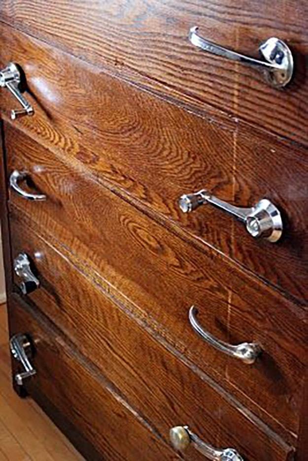Old Car Parts Upcycling Ideas - Car Handles Repurposed into Drawer Pulls - DIY Projects & Crafts by Sueeye #diy