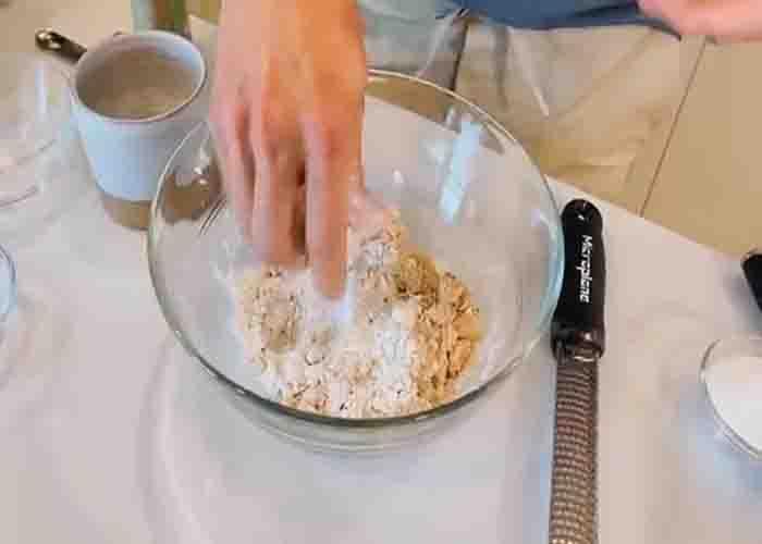 Making the streusel topping for the skillet pear crisp recipe