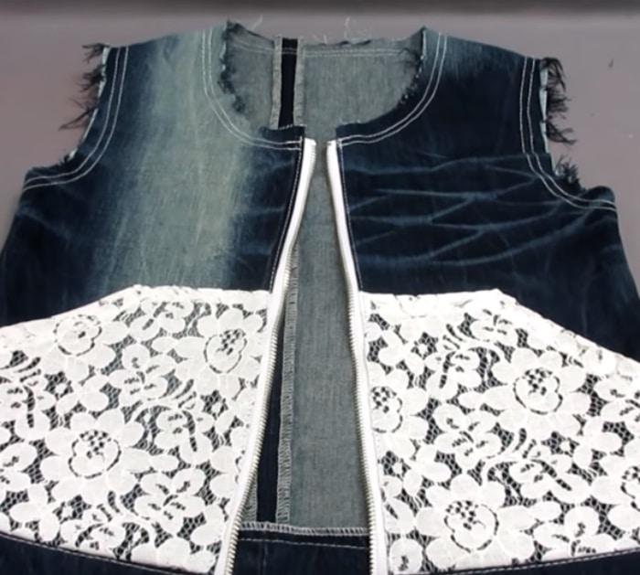 make a denim vest with a zipper out of a pair of old jeans