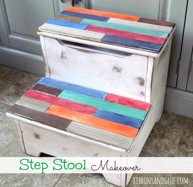Paint Stick Step Stool Makeover, no special tools required to start and a smart way to add personality to a room
