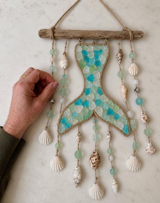 Summer Crafts -Mermaid Windchime With Shells and Sea Glass