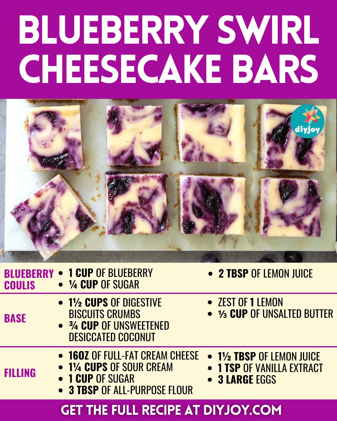 Easy Blueberry Swirl Cheesecake Bars Recipe