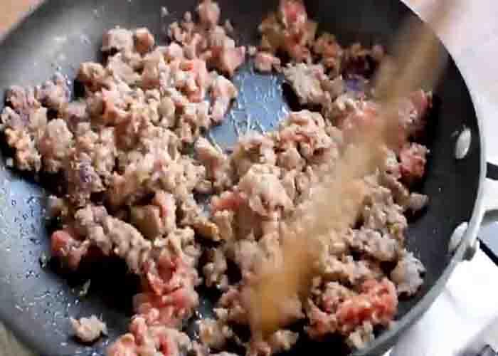 Cooking the breakfast sausage for the casserole recipe