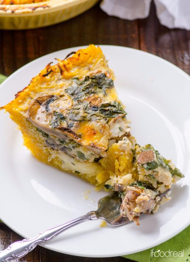 Healthy Lunch Ideas for Work - Kale and Mushroom Spaghetti Squash Quiche - Quick and Easy Recipes You Can Pack for Lunches at the Office - Lowfat and Simple Ideas for Eating on the