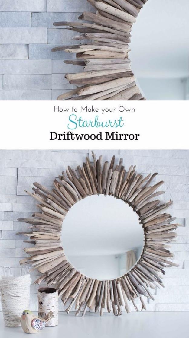 Easy DIY Starburst Driftwood Mirror, easy to pull off during a single afternoon and a detail guests always ask about
