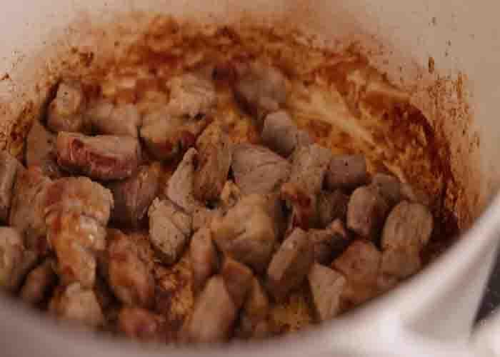 Cooking the pork for the pork casserole recipe