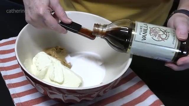 Combining all the ingredients to make the peanut butter chocolate pie