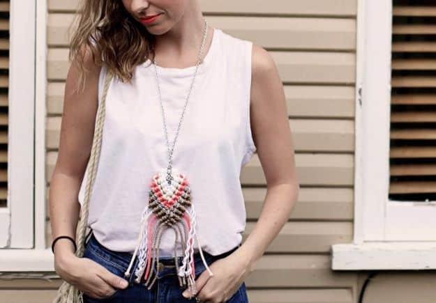 DIY Roped Macrame Necklace, a handmade touch that adds texture to any wall and a budget friendly way to try a new fiber craft
