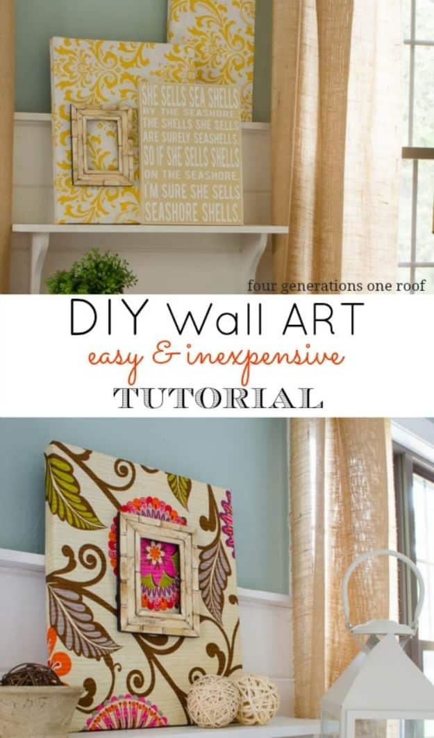Fabric DIY Wall Art, a pretty no sew home decor idea worth making this weekend and a favorite pick from this roundup
