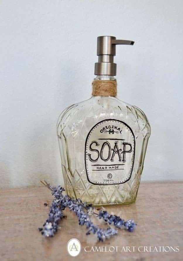Labeled Patron Bottle Soap Dispenser, a sink upgrade idea, budget friendly using stuff already sitting in a bin