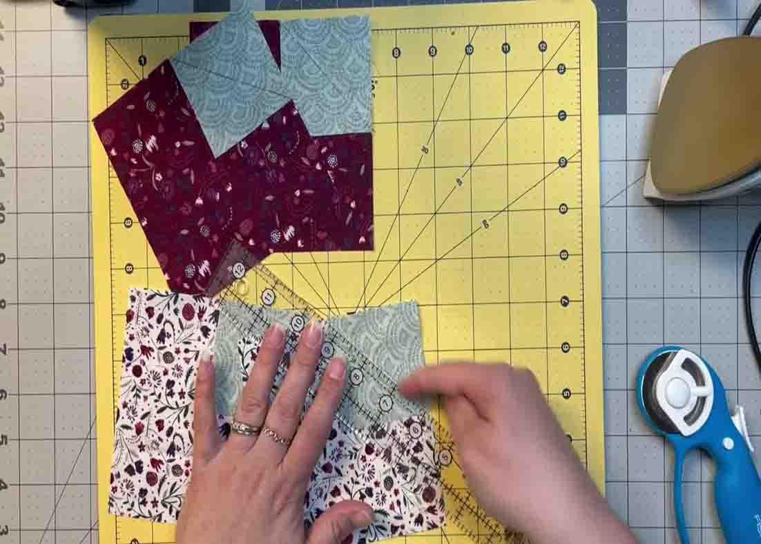 Lining the blocks to make the bow tie quilt