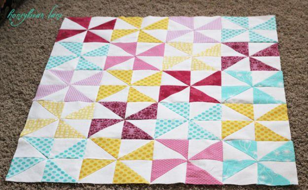 Make A Pinwheel Quilt, a beginner quilt idea, simple enough for a first try and a satisfying finish for not much work