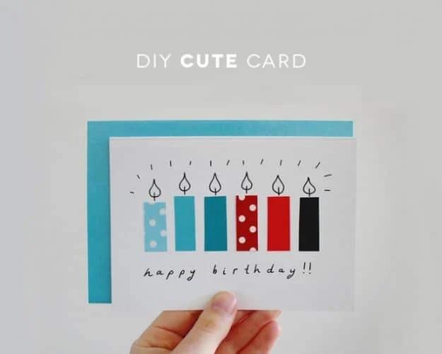 Cute card pieced together from recycled paper scraps for an eco friendly handmade birthday design for the whole family