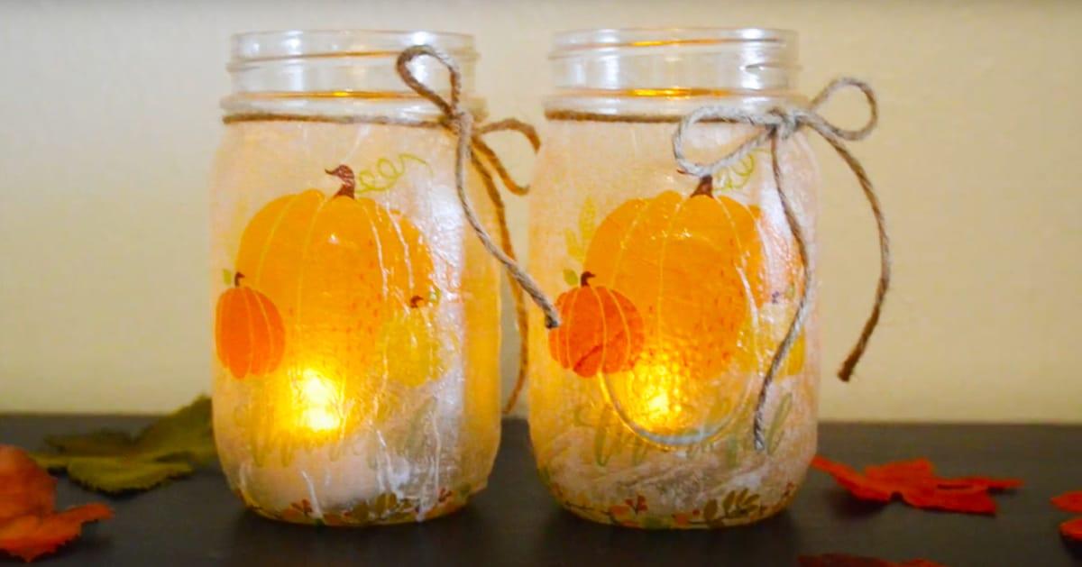 DIY Mason Jar Fall Candle Holders