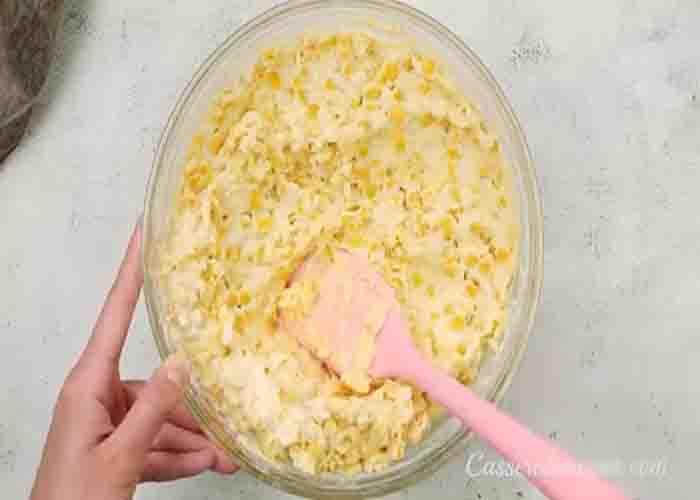 Finishing the Paula Deen corn casserole