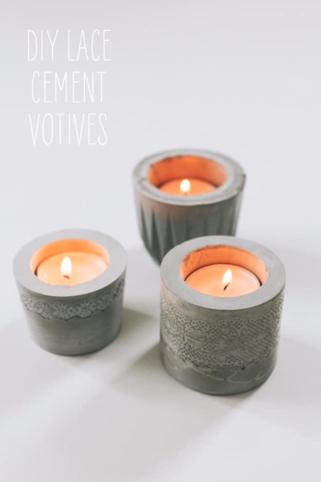 DIY Projects Made With Concrete - DIY Lace Cement Votives - Quick and Easy DIY Concrete Crafts - Cheap and creative countertops and ideas for floors, patio and porch decor, tables,