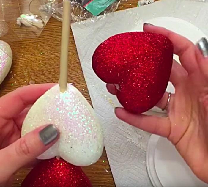 Learn to make a DIY Glitter Heart Candle Holder for a Valentine's Day Decoration