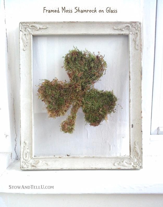 DIY Framed Moss Shamrock On Glass, fast enough to squeeze into a lunch break and a project neighbors ask where it came from