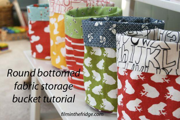 DIY Storage Baskets - Round Bottomed Fabric Storage Bucket - Cheap and Easy Ideas for Getting Organized - Creative Home Decor on A Budget - Farmhouse, Modern and Rustic Basket Proj