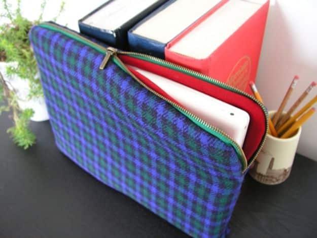 Plaid Electronics Sleeve, budget friendly with supplies on hand and something that looks far pricier than it was