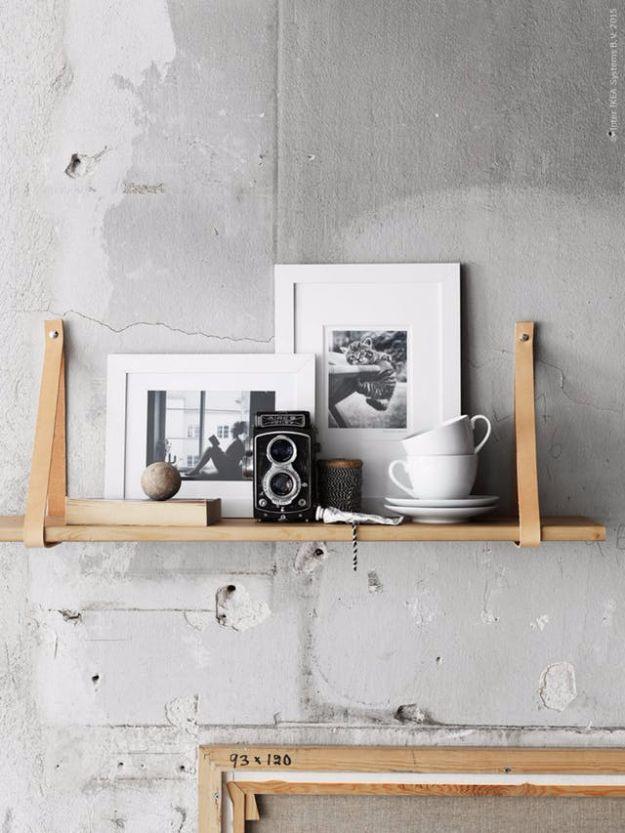 IKEA Hacks For The Bedroom - Ekby Shelf With Leather Strap - Best IKEA Furniture Hack Ideas for Bed, Storage, Nightstand, Closet System and Storage, Dresser, Vanity, Wall Art and K