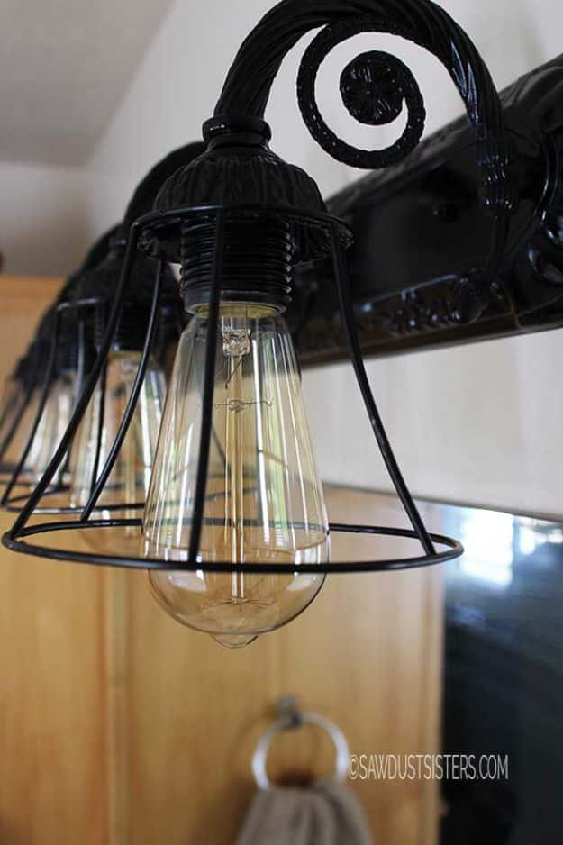 Bathroom Light Fixture Makeover, a thrifted decor refresh, budget friendly using stuff already sitting in a bin
