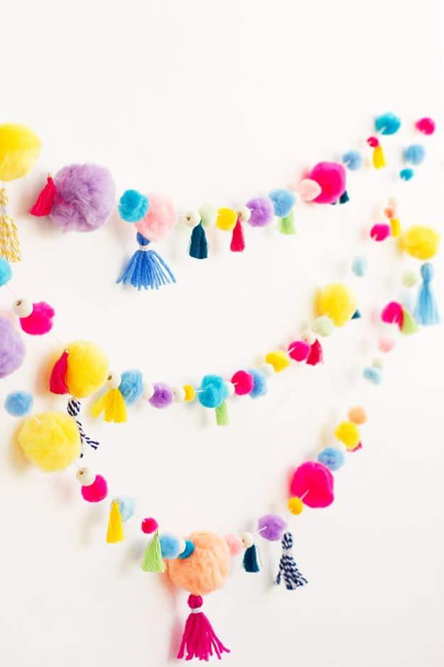 DIY Pom Pom Tassel Garland, forgiving enough for a first attempt and a smart way to add personality to a room
