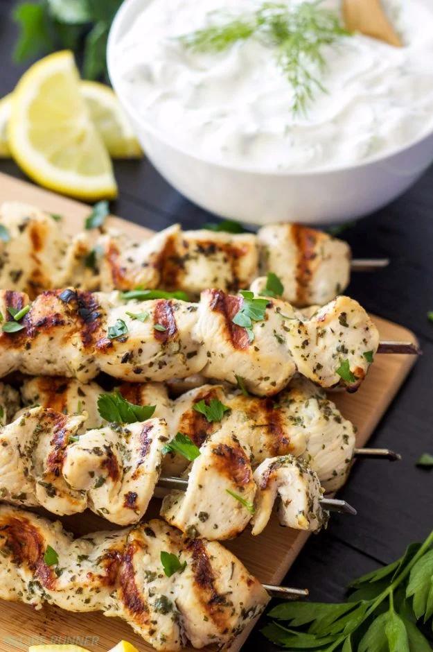 Best Barbecue Recipes - Greek Lemon Chicken Skewers With Tzatziki Sauce - Easy BBQ Recipe Ideas for Lunch, Dinner and Quick Party Appetizers - Grilled and Smoked Foods, Chicken, Be