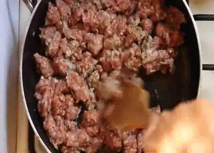 Cooking the sausage for the overnight breakfast casserole recipe