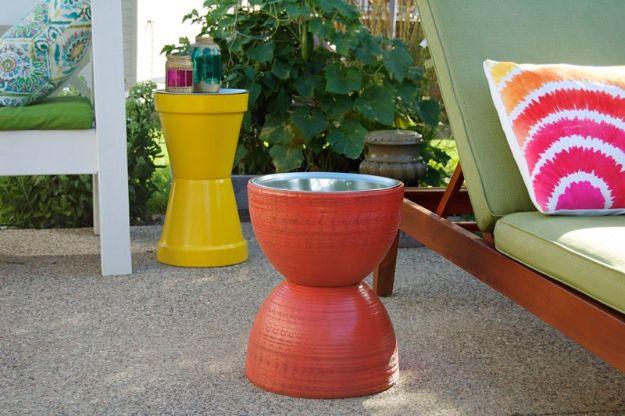 DIY Patio Furniture Ideas - How To Make A Flower Pot Table - Cheap Do It Yourself Porch and Easy Backyard Furniture, Rocking Chairs, Swings, Benches, Stools and Seating Tutorials -