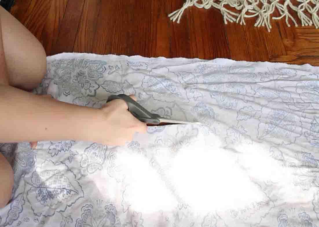 Cutting the fabric to the right size for the roman shades