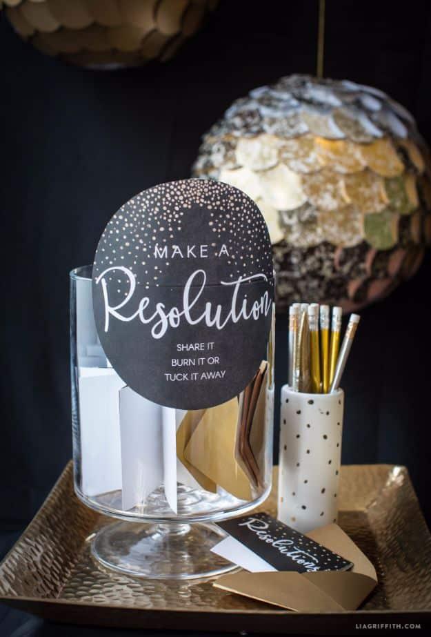 New Years Eve Decor Ideas - Printable New Year’s Resolution Cards - DIY New Year's Eve Decorations - Cheap Ideas for Banners, Balloons, Party Tables, Centerpieces and Festive Strea