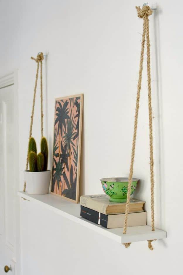 DIY Hacks for Renters - DIY Easy Rope Shelf - Easy Ways to Decorate and Fix Things on Rental Property - Decorate Walls, Cheap Ideas for Making an Apartment, Small Space or Tiny Clo