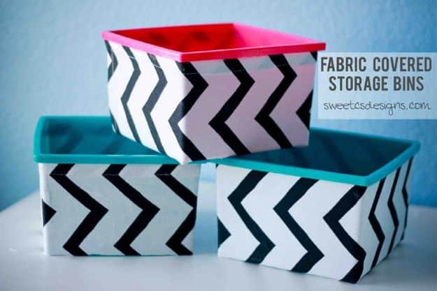 Fabric Covered Storage Bins, a pretty no sew home decor idea worth making this weekend and a favorite pick from this roundup