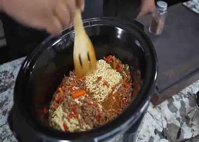 Slow cooking the beef ramen recipe