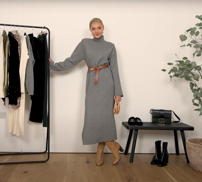gray knit dress for christmas day