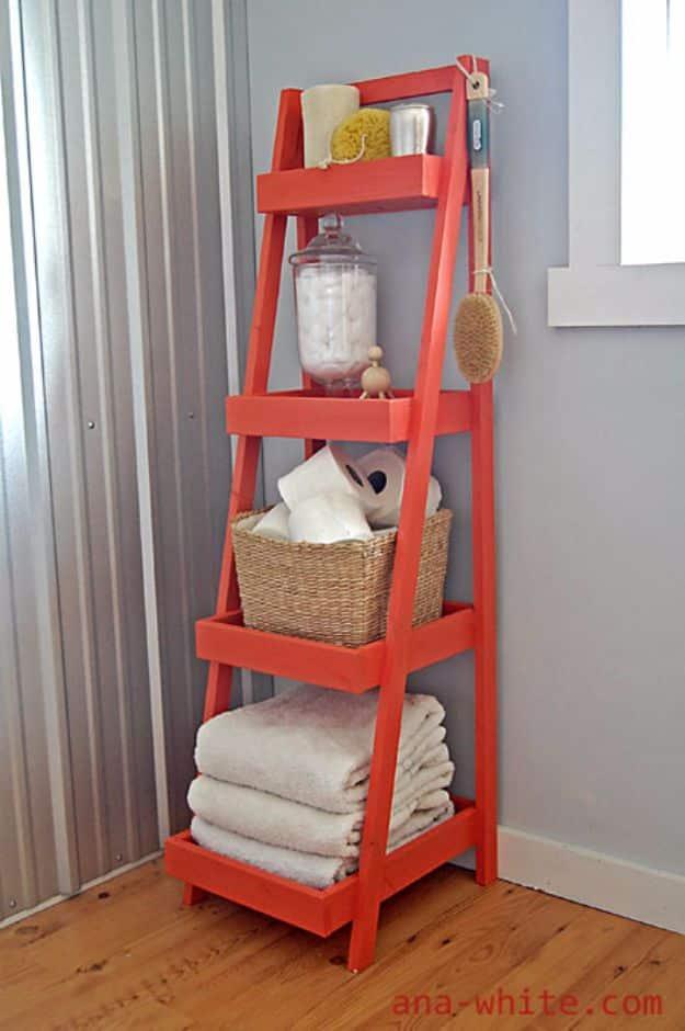 DIY Hacks for Renters - DIY Ladder Shelf - Easy Ways to Decorate and Fix Things on Rental Property - Decorate Walls, Cheap Ideas for Making an Apartment, Small Space or Tiny Closet