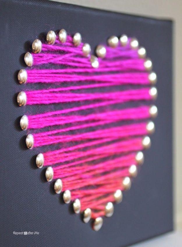 Yarn Heart Art, a thoughtful DIY that saves real money on decor and better than a store bought version