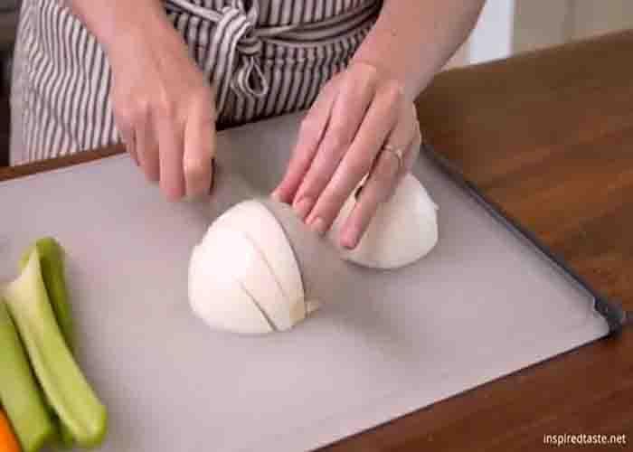 Chopping the veggies for the instant pot roast recipe