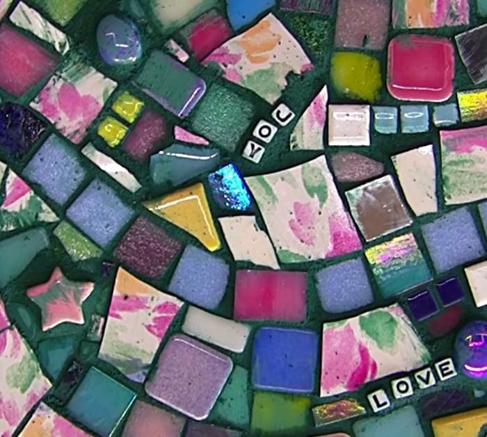 Make a mosaic stepping stone from an old plate