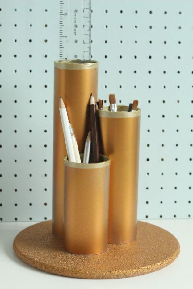 Organizing Ideas for Your Life - DIY Metallic Desk Tidy - Easy Crafts and Cool Ideas for Getting Organized - Best Ways to Get Organized - Things to Make for Being More Efficient an